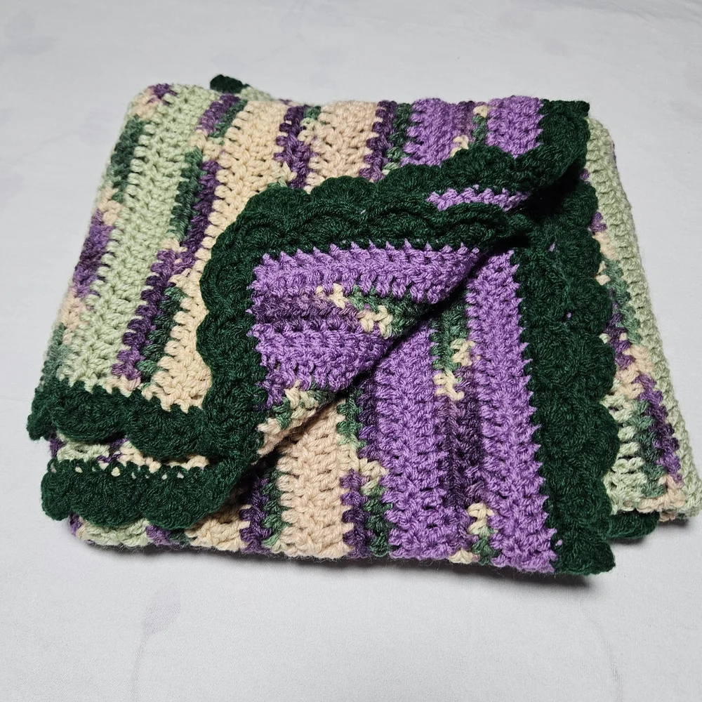 *New* Crochet afghan green purple baby throw blanket  app. 35